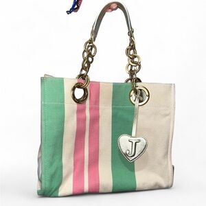 Y2K 2000s Juicy Couture green and pink striped shoulder /handbag